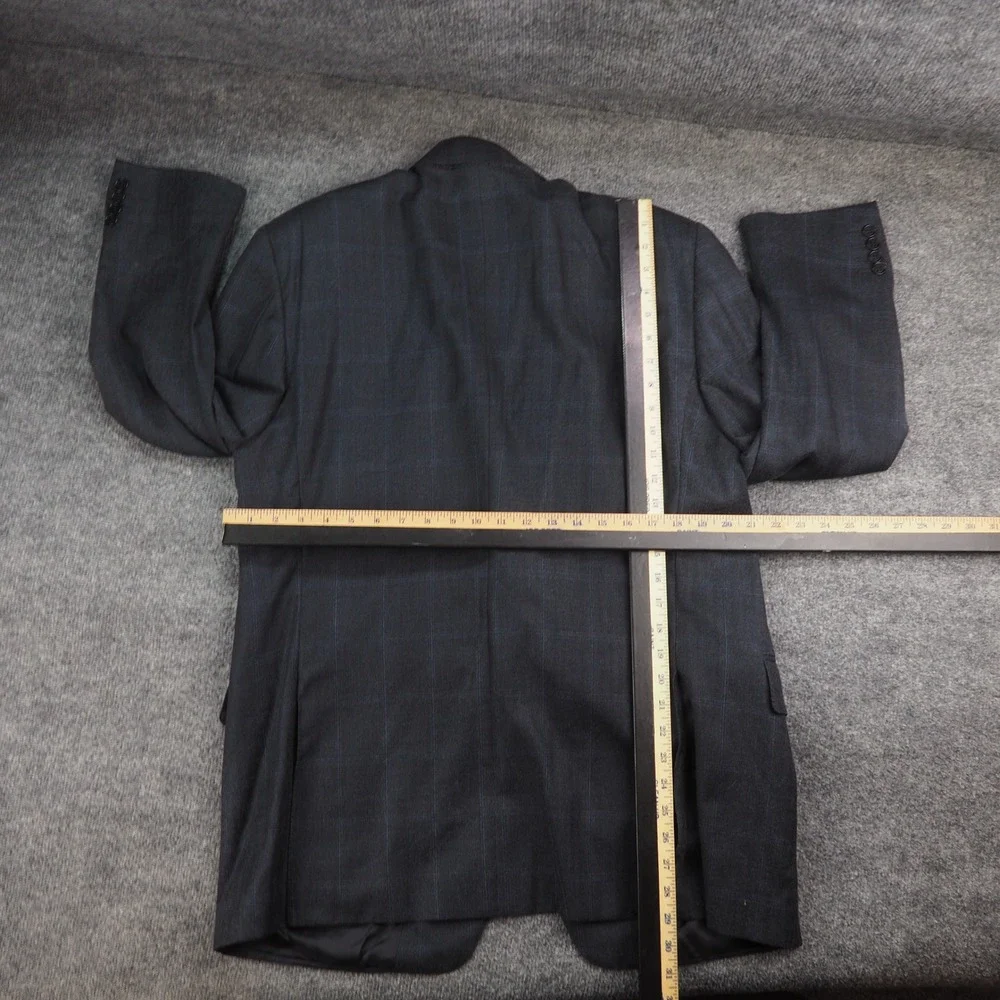 Canali Blazer Mens 44R (EU 54) Navy Blue Windowpane Silk Wool Sport Coat Italy